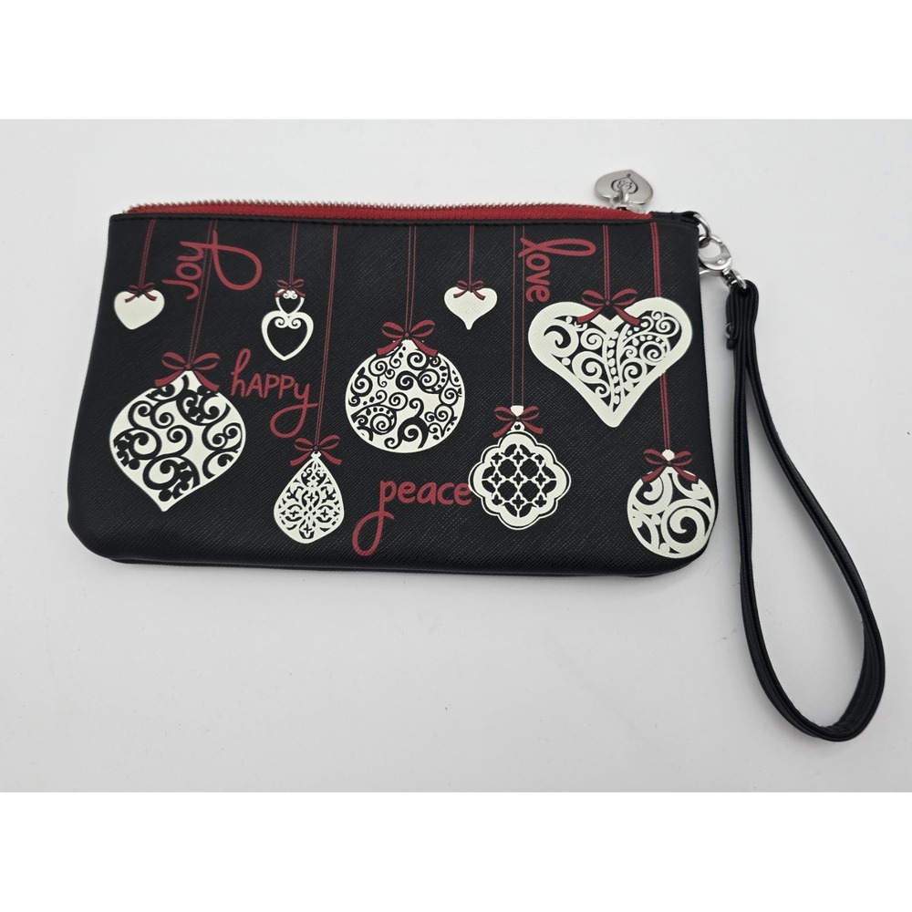Brighton Christmas Holiday Love Notes Wristlet Black Saffiano Leather
